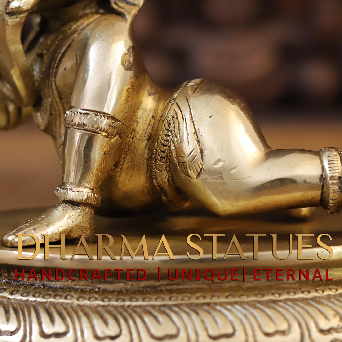 Brass Ganesh with Modak in Hands, Golden Finish, 6"