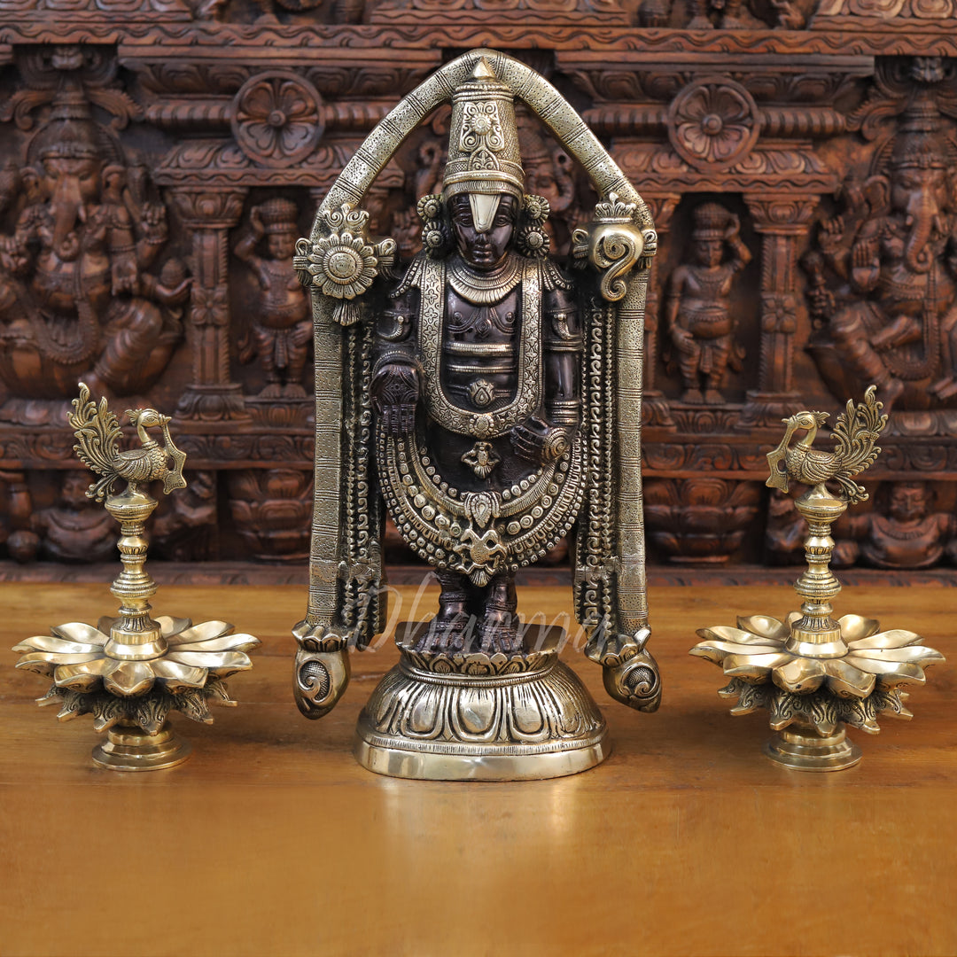 Brass Balaji Statue, Black and Gold Finish 23"