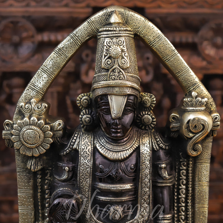 Brass Balaji Statue, Black and Gold Finish 23"