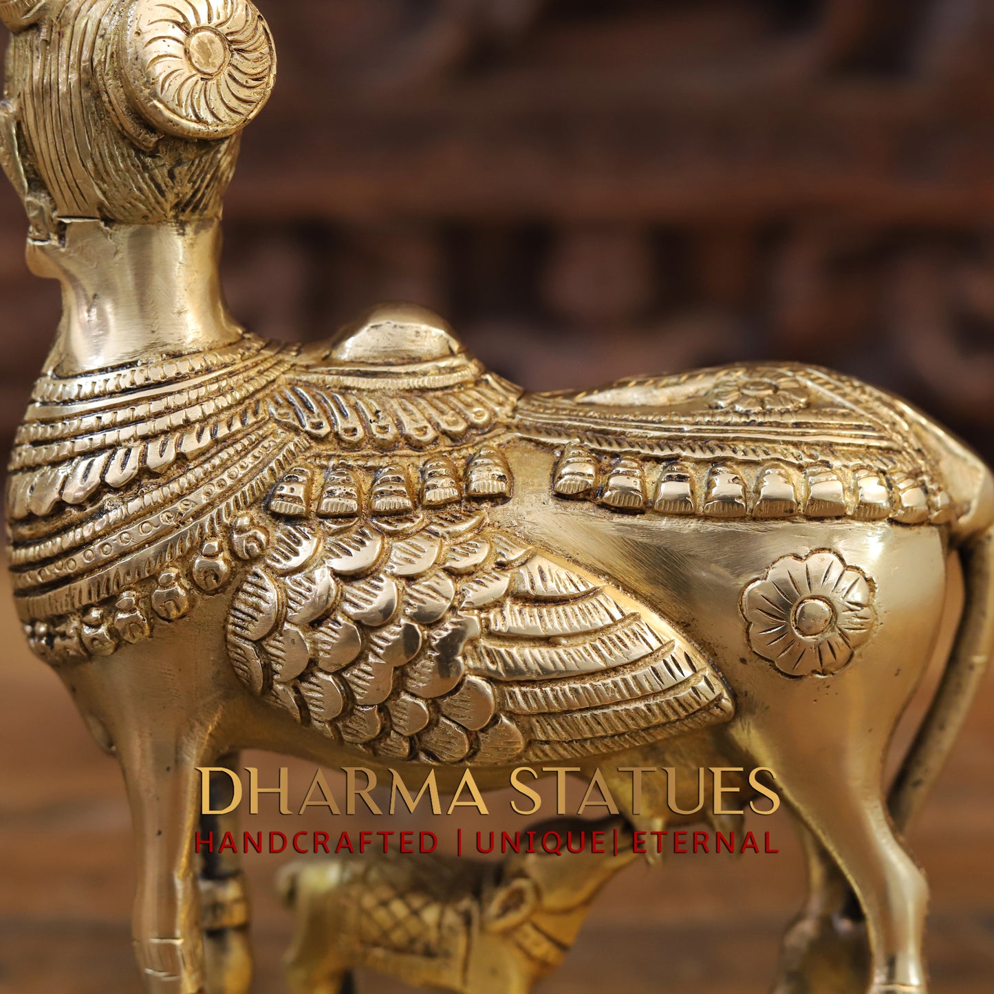 Brass Nandini Cow & Calf, Golden Finish, 9"