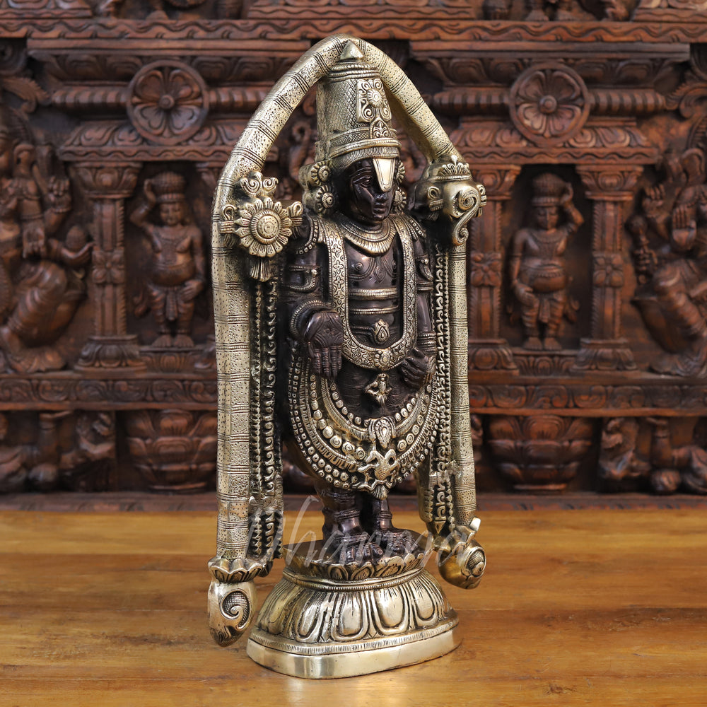 Brass Tirupati Balaji Idol, Black patina and Fine Golden Finish 23" side view