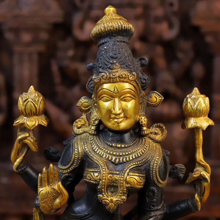 Brass Lakshmi Statue, Standing, Fine Black Patina and Golden Finish 18.5"