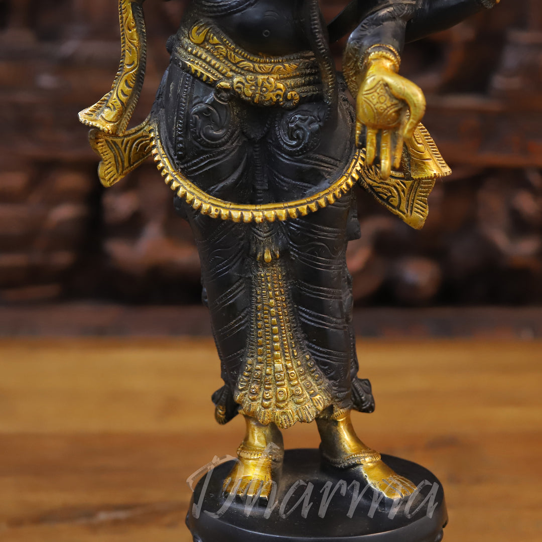 Brass Lakshmi Statue, Standing, Fine Black Patina and Golden Finish 18.5"