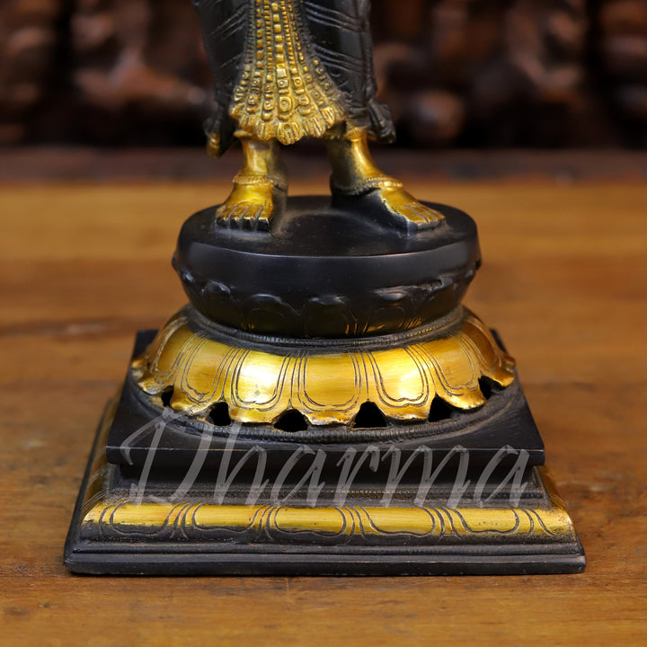 Brass Lakshmi Statue, Standing, Fine Black Patina and Golden Finish 18.5"