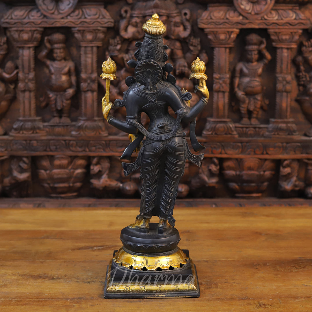 Brass Lakshmi Statue, Standing, Fine Black Patina and Golden Finish 18.5" back