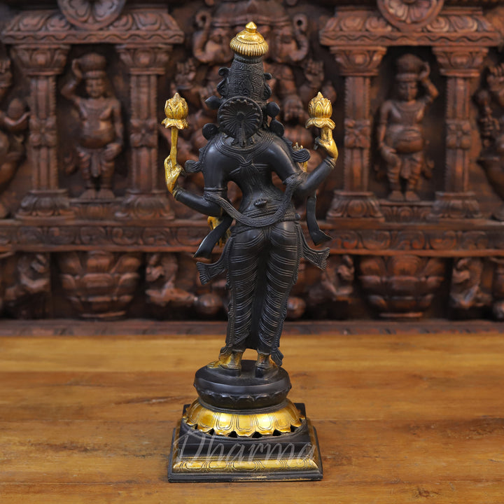 Brass Lakshmi Statue, Standing, Fine Black Patina and Golden Finish 18.5" back