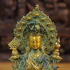 Brass Tara Statue, Seated on a Pedestal, Green Patina and Golden Finish 11.5"