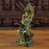 Brass Tara Statue, Seated on a Pedestal, Green Patina and Golden Finish 11.5" side view