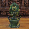 Brass Tara Statue, Seated on a Pedestal, Green Patina and Golden Finish 11.5" back view