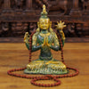 Brass Tara Statue in Dhyanasana, Green Patina with Golden Finish 10.5"