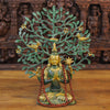 Brass Tara Statue in Dhyanasana, Green Patina with Golden Finish 10.5"