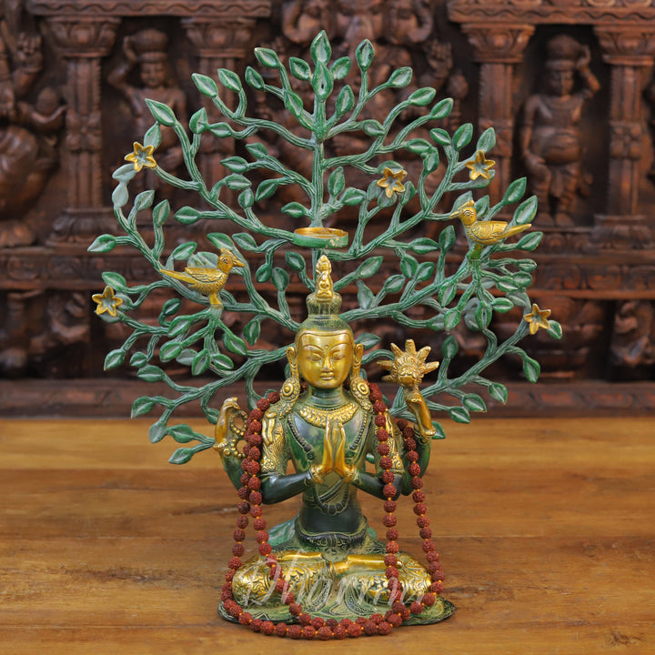 Brass Tara Statue, Seated, Green patina and Golden Finish 10.5"