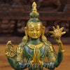 Brass Tara Statue in Dhyanasana, Green Patina with Golden Finish 10.5"