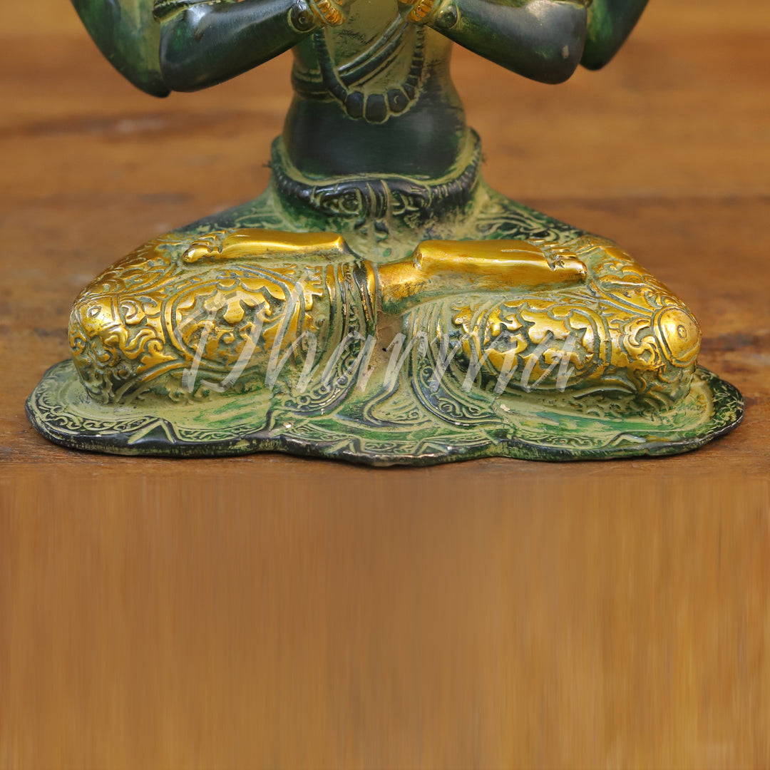 Brass Tara Statue, Seated, Green patina and Golden Finish 10.5"