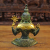 Brass Tara Statue, Seated, Green patina and Golden Finish 10.5" back view