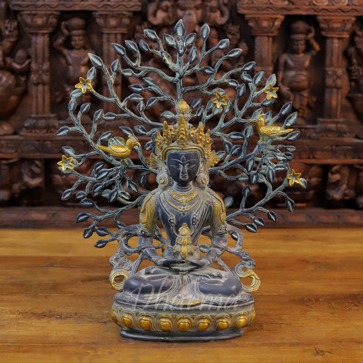 Brass Tara Idol, Seated, Black patina and Golden Finish 13"