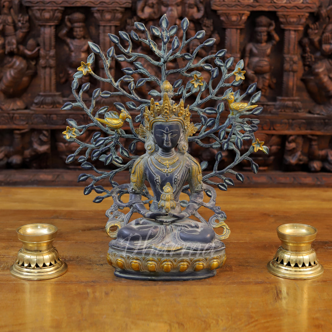 Brass Tara Idol, Seated, Black patina and Golden Finish 13"