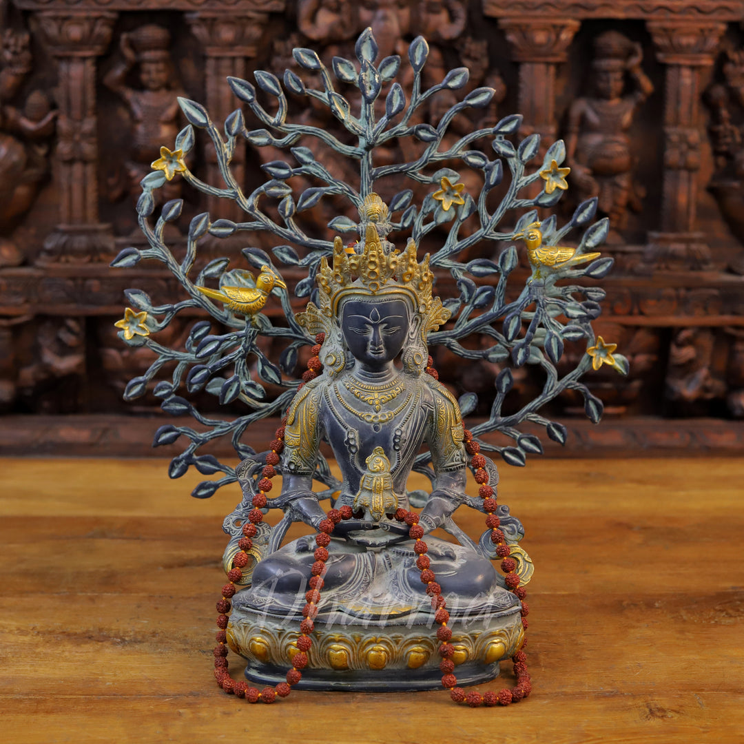 Brass Tara Idol, Seated, Black patina and Golden Finish 13"