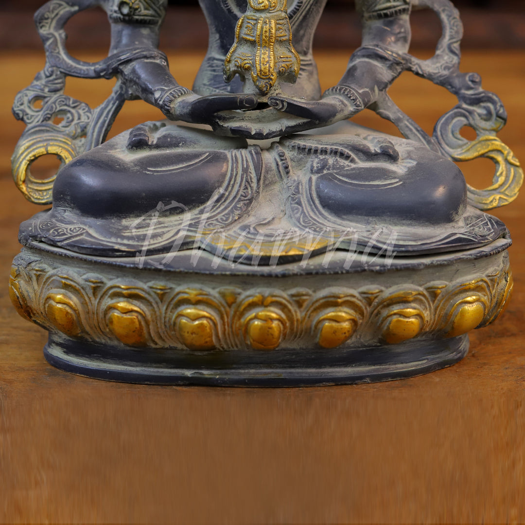 Brass Tara Idol, Seated, Black patina and Golden Finish 13"