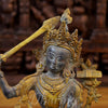 Brass Tara Idol, Seated on a Lotus, Holding a Sword, Black patina & Golden 12.5" side view