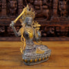 Brass Tara Idol, Seated on a Lotus, Holding a Sword, Black patina & Golden 12.5" side view