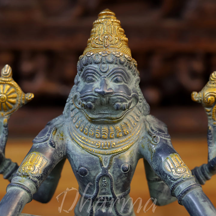 Brass Yog Narshima Idol, Black patina and Golden Finish 10.5"