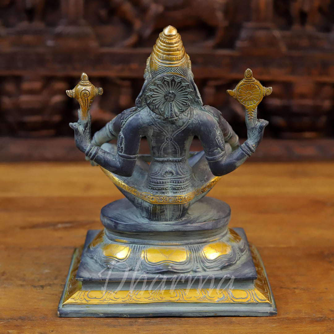 Brass Yog Narshima Idol, Black patina and Golden Finish 10.5" back view