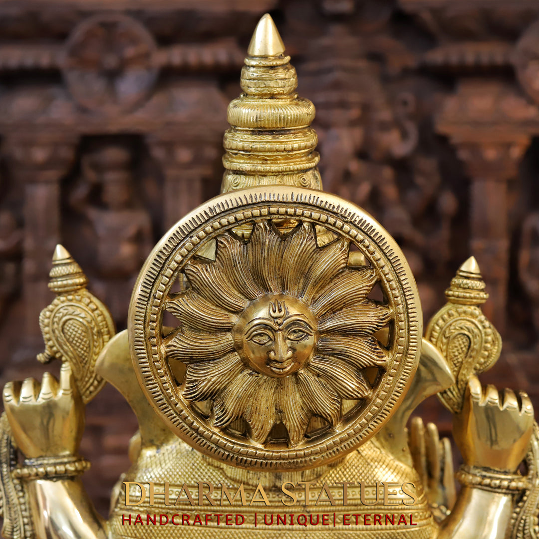 Brass Ganesh Seated , With Surya on the Back, Special Gold Finish 20"