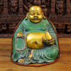 Brass Laughing Buddha Idol, Seated, Golden & Green patina Finish 13"