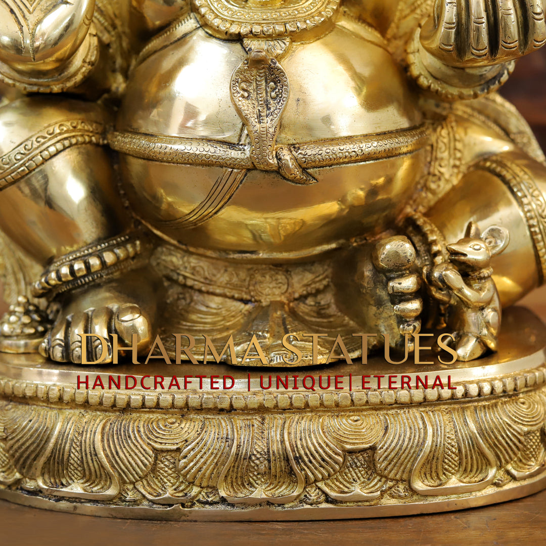 Brass Ganesh Seated , With Surya on the Back, Special Gold Finish 20"