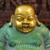 Brass Laughing Buddha Idol, Seated, Golden & Green patina Finish 13"