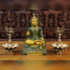 Brass Hanuman Statue, Seated in Blessing Posture, Green Patina & Golden Finish 17.5"