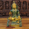 Brass Hanuman Statue, Seated in Blessing Posture, Green Patina & Golden Finish 17.5"