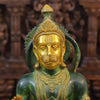 Brass Hanuman Statue, Seated in Blessing Posture, Green Patina & Golden Finish 17.5"