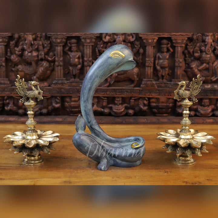 Brass Modern Ganesh Idol, Black Patina Finish 16.5"