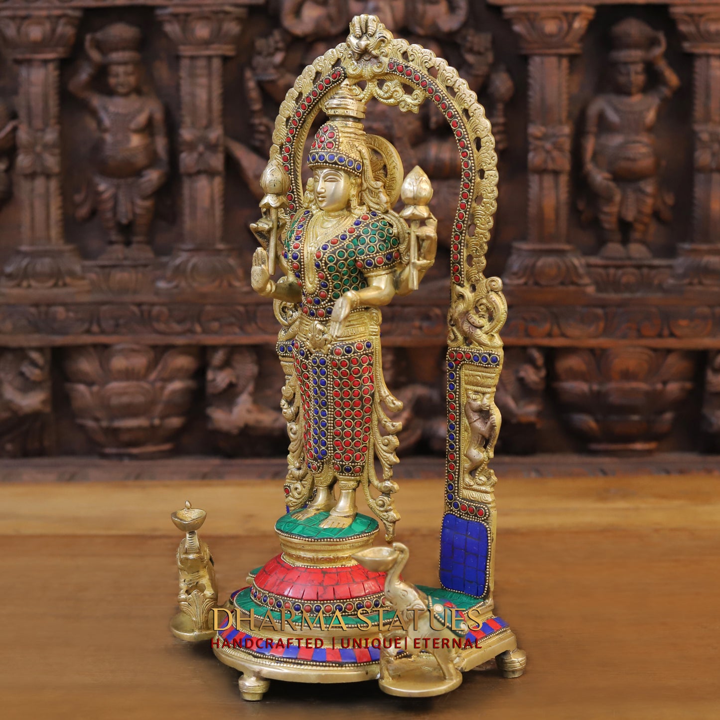 Brass Lakshmi Statue, Fine Gold Finish with Stone work 16"