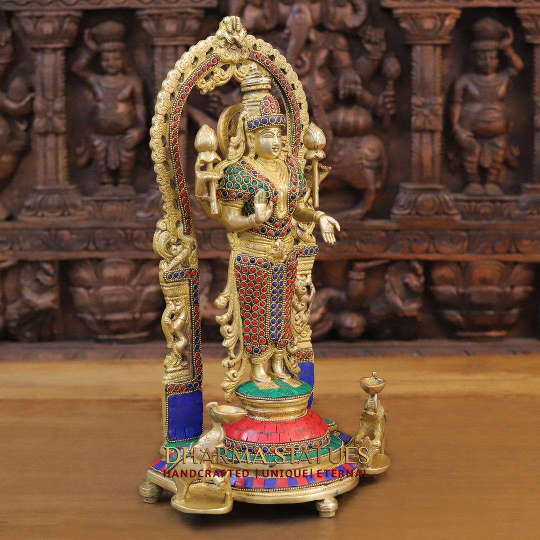 Brass Lakshmi Statue, Fine Gold Finish with Stone work 16"