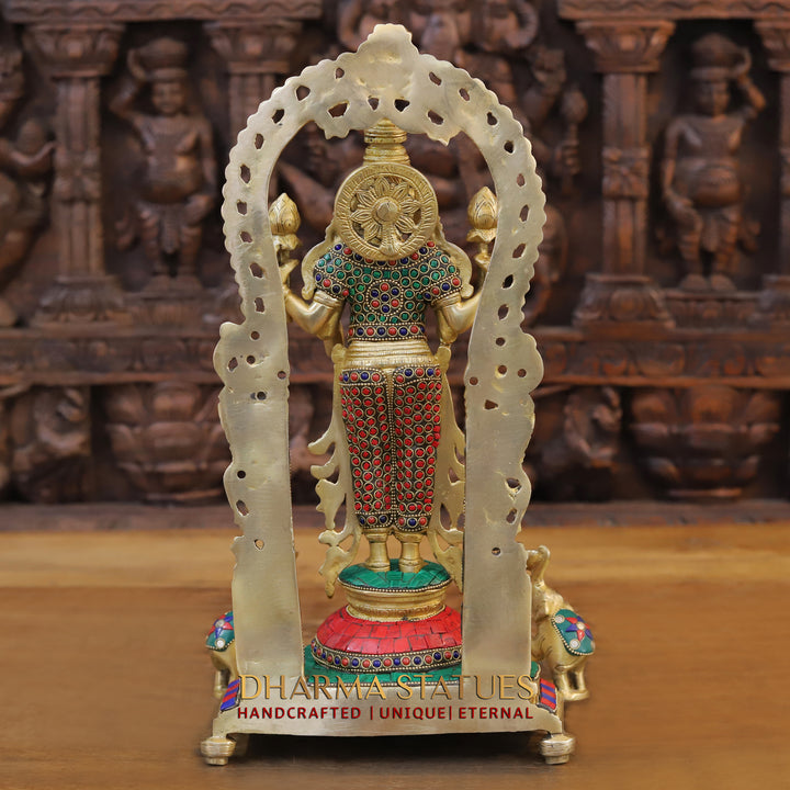 Brass Lakshmi Statue, Fine Gold Finish with Stone work 16"