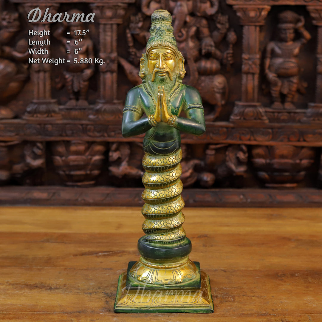 Brass Patanjali Idol, Green Patina and Golden Finish 17.5"