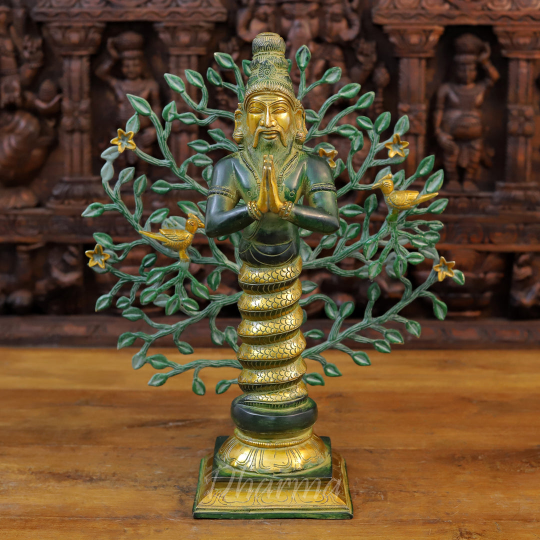 Brass Patanjali Idol, Green Patina and Golden Finish 17.5"