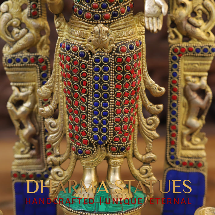 Brass Lakshmi Statue, Fine Gold Finish with Stone work 16"