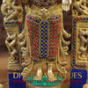 Brass Lakshmi & Vishnu Statue in Mahayaksh Frame, Adorned with Semi-Precious Stones, 16"