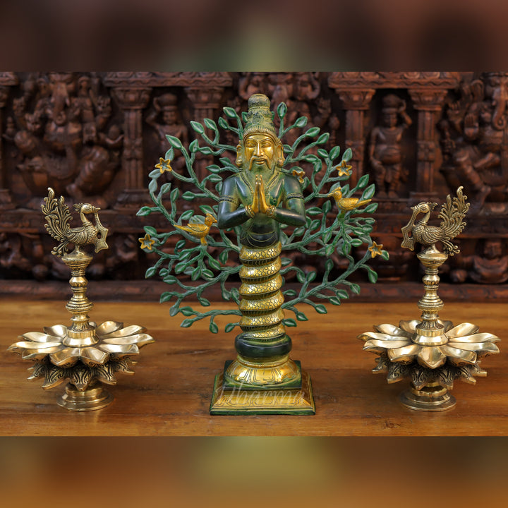 Brass Patanjali Idol, Green Patina and Golden Finish 17.5"