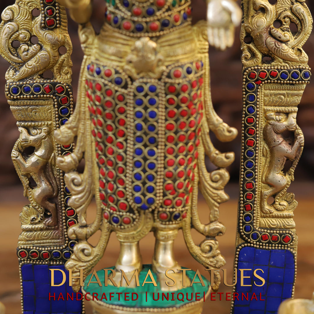 Brass Lakshmi Statue, Fine Gold Finish with Stone work 16"