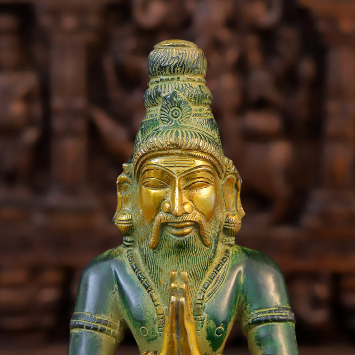 Brass Patanjali Idol, Green Patina and Golden Finish 17.5"