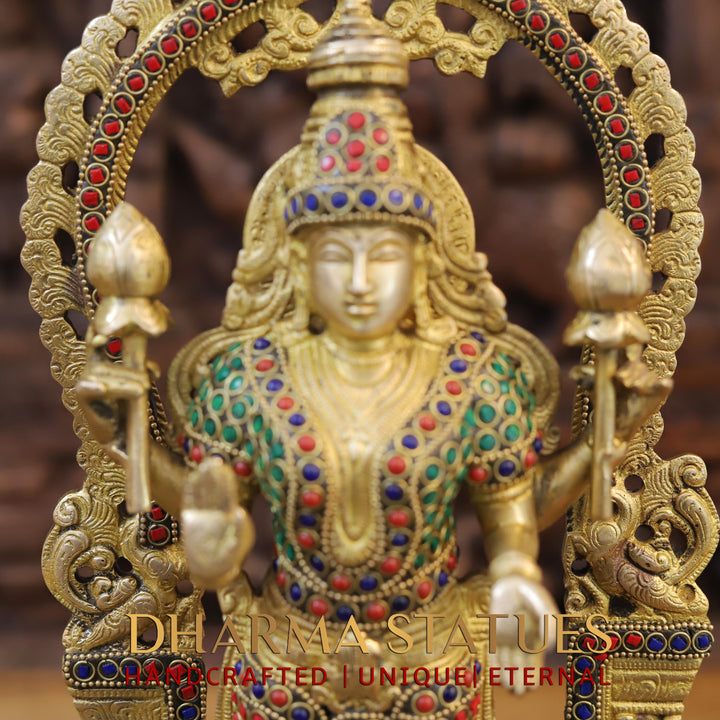 Brass Lakshmi Statue, Fine Gold Finish with Stone work 16"