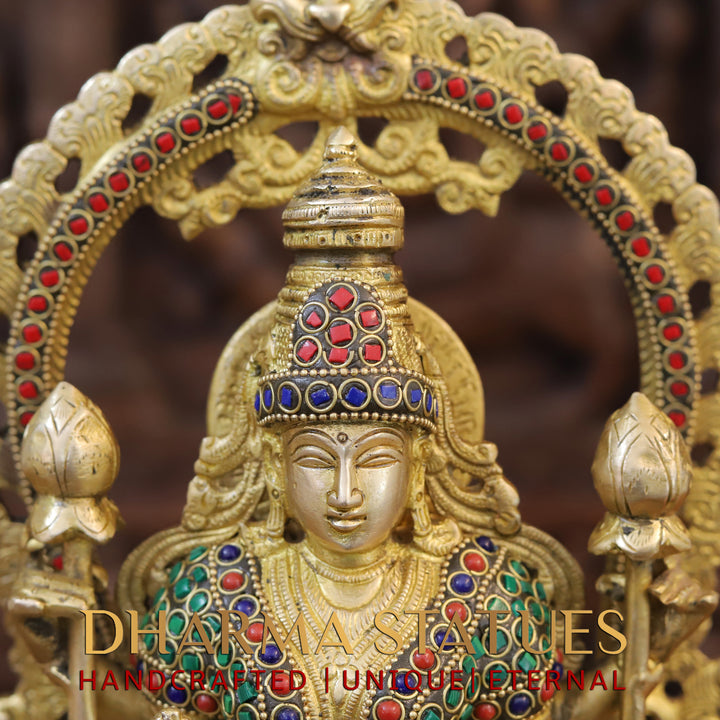 Brass Lakshmi Statue, Fine Gold Finish with Stone work 16"