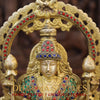 Brass Lakshmi & Vishnu Statue in Mahayaksh Frame, Adorned with Semi-Precious Stones, 16"