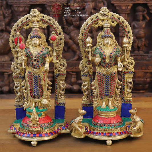 Brass Tirupati Balaji and Goddess Lakshmi, Golden and Stone Work 16"
