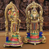 Brass Lakshmi & Vishnu Statue in Mahayaksh Frame, Adorned with Semi-Precious Stones, 16"